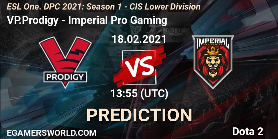 VP.Prodigy vs Imperial Pro Gaming: Match Prediction. 18.02.2021 at 14:05, Dota 2, ESL One. DPC 2021: Season 1 - CIS Lower Division