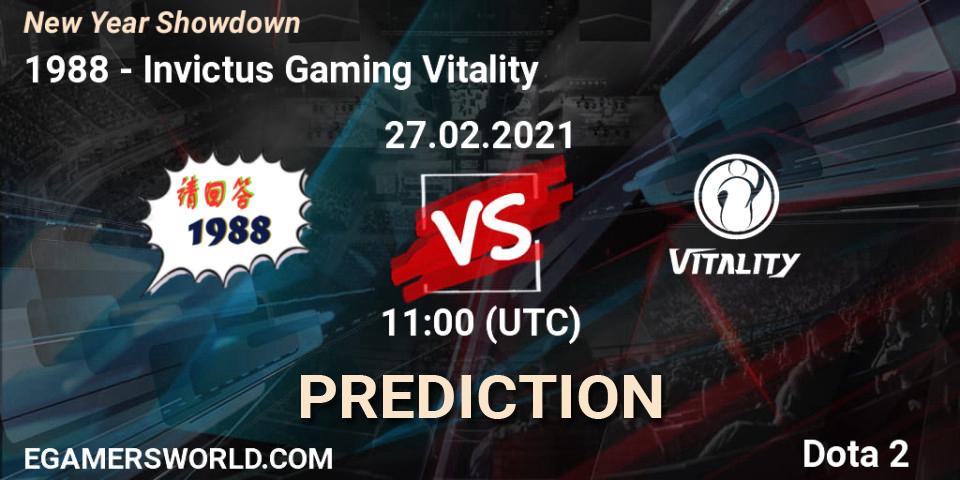 请回答1988 vs Invictus Gaming Vitality: Match Prediction. 27.02.2021 at 11:00, Dota 2, New Year Showdown