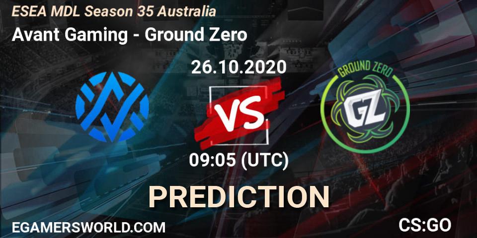 Avant Gaming vs Ground Zero: Match Prediction. 26.10.20, CS2 (CS:GO), ESEA MDL Season 35 Australia