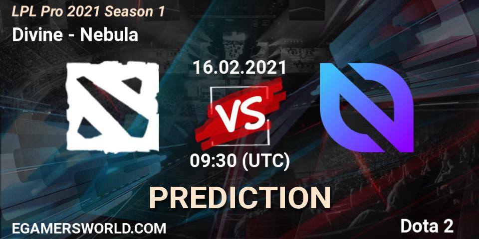 Divine vs Nebula: Match Prediction. 16.02.2021 at 09:39, Dota 2, LPL Pro 2021 Season 1