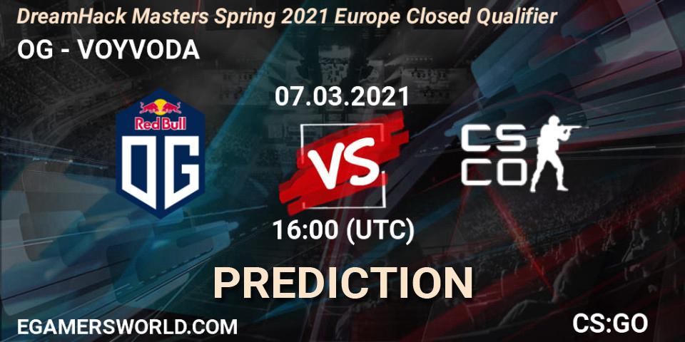 OG vs VOYVODA: Match Prediction. 07.03.2021 at 16:00, Counter-Strike (CS2), DreamHack Masters Spring 2021 Europe Closed Qualifier