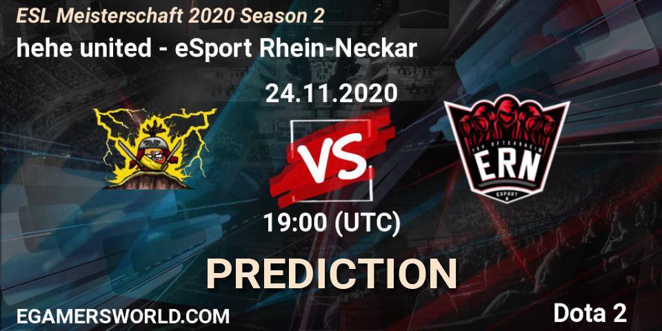 hehe united vs eSport Rhein-Neckar: Match Prediction. 24.11.2020 at 19:04, Dota 2, ESL Meisterschaft 2020 Season 2