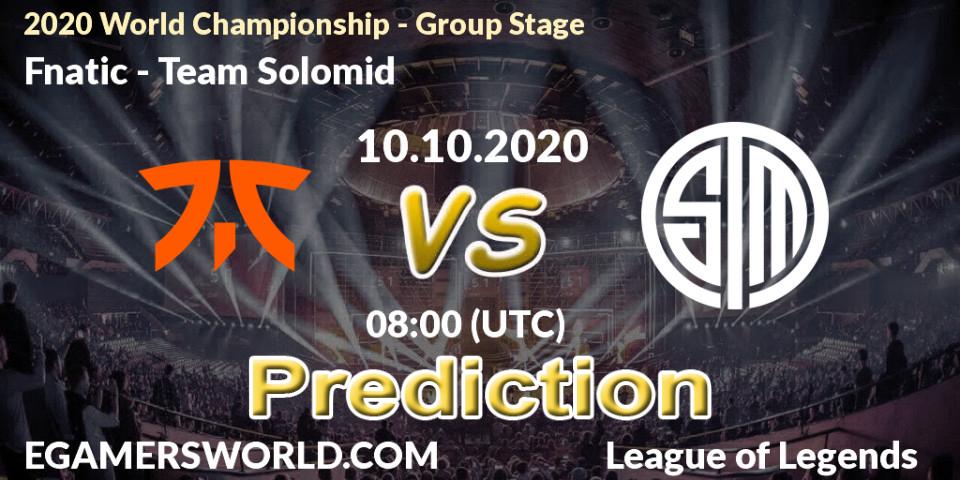 Fnatic vs Team Solomid: Match Prediction. 10.10.20, LoL, 2020 World Championship - Group Stage