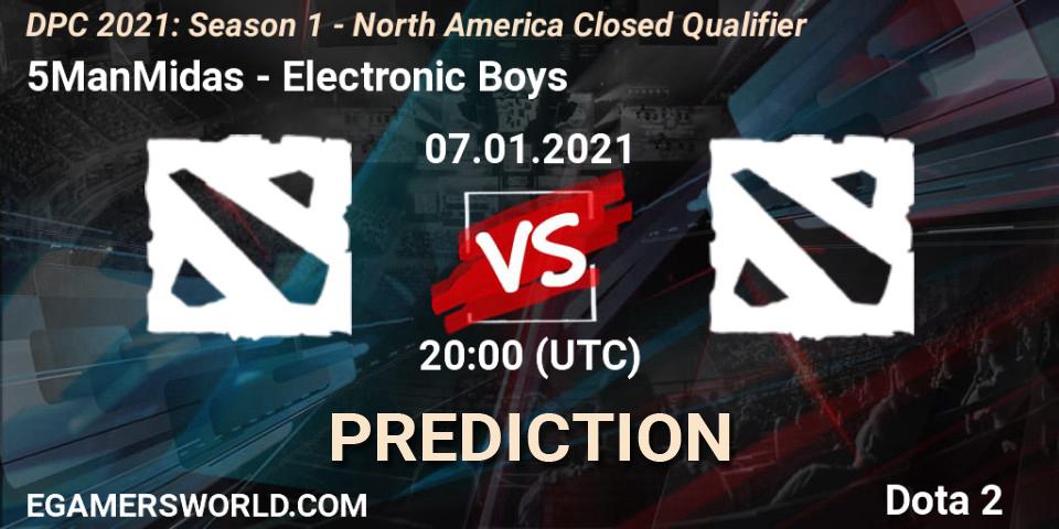 5ManMidas vs Electronic Boys: Match Prediction. 07.01.2021 at 20:29, Dota 2, DPC 2021: Season 1 - North America Closed Qualifier