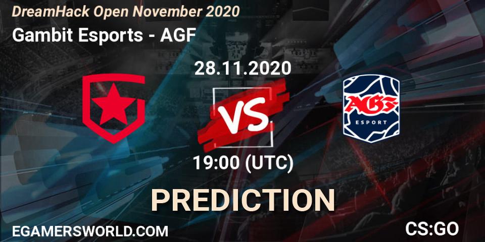 Gambit Esports vs AGF: Match Prediction. 28.11.2020 at 18:40, Counter-Strike (CS2), DreamHack Open November 2020