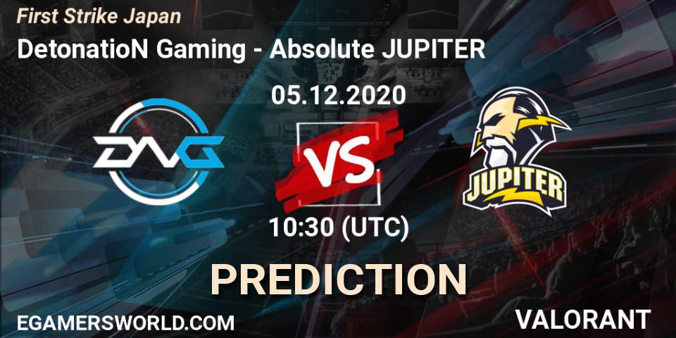 DetonatioN Gaming vs Absolute JUPITER: Match Prediction. 05.12.2020 at 10:00, VALORANT, First Strike Japan