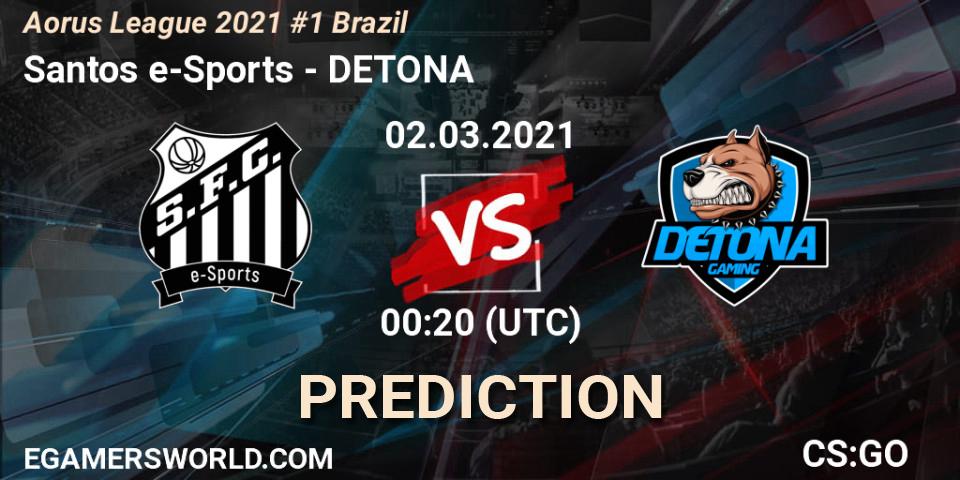 Santos e-Sports vs DETONA: Match Prediction. 02.03.2021 at 00:10, Counter-Strike (CS2), Aorus League 2021 #1 Brazil