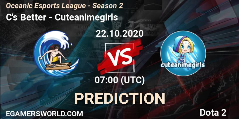 C's Better vs Cuteanimegirls: Match Prediction. 22.10.2020 at 07:01, Dota 2, Oceanic Esports League - Season 2