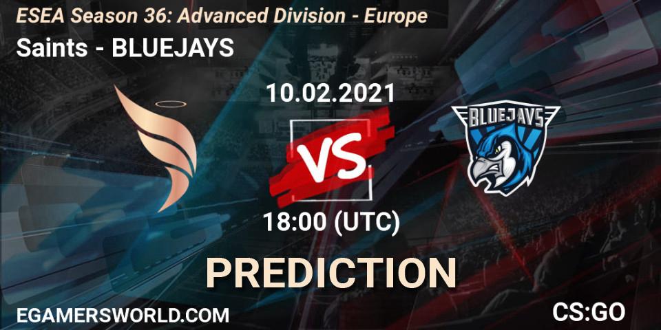 Saints vs BLUEJAYS: Match Prediction. 10.02.2021 at 18:00, Counter-Strike (CS2), ESEA Season 36: Europe - Advanced Division