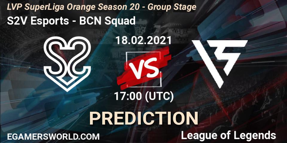 S2V Esports vs BCN Squad: Match Prediction. 18.02.2021 at 17:00, LoL, LVP SuperLiga Orange Season 20 - Group Stage