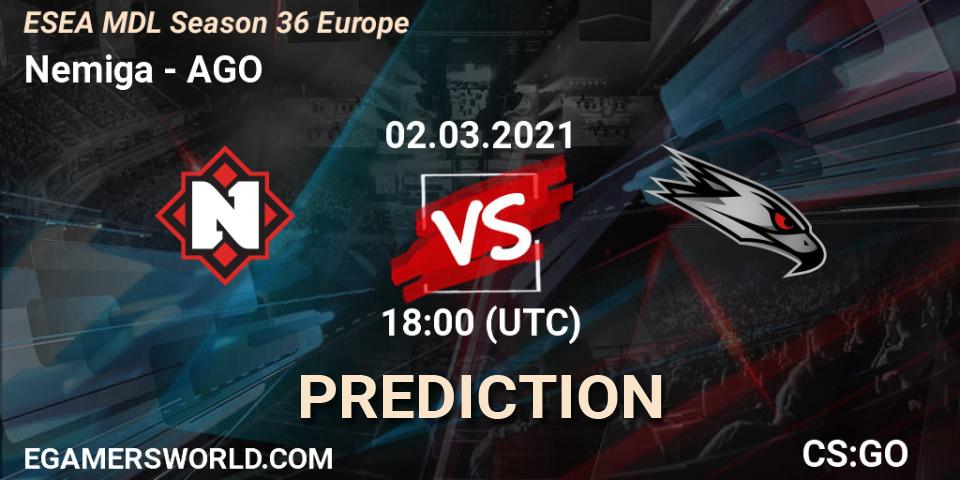 Nemiga vs AGO: Match Prediction. 02.03.21, CS2 (CS:GO), MDL ESEA Season 36: Europe - Premier division