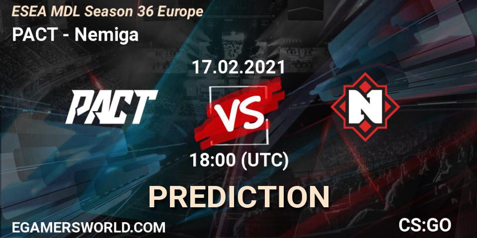 PACT vs Nemiga: Match Prediction. 15.03.2021 at 18:00, Counter-Strike (CS2), MDL ESEA Season 36: Europe - Premier division