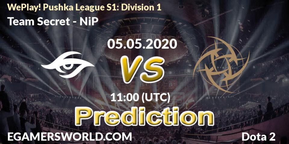 Team Secret vs NiP: Match Prediction. 05.05.2020 at 11:01, Dota 2, WePlay! Pushka League S1: Division 1