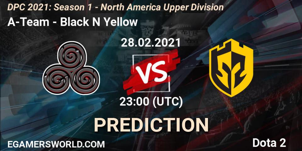 A-Team vs Black N Yellow: Match Prediction. 28.02.2021 at 23:51, Dota 2, DPC 2021: Season 1 - North America Upper Division