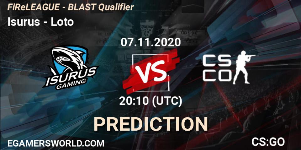 Isurus vs Loto: Match Prediction. 07.11.2020 at 20:45, Counter-Strike (CS2), FiReLEAGUE - BLAST Qualifier