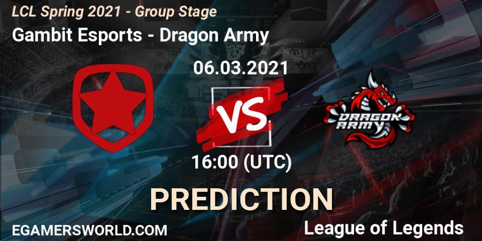 Gambit Esports vs Dragon Army: Match Prediction. 06.03.2021 at 16:00, LoL, LCL Spring 2021 - Group Stage