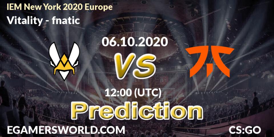 Vitality vs fnatic: Match Prediction. 06.10.20, CS2 (CS:GO), IEM New York 2020 Europe
