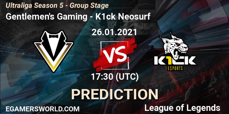 Gentlemen's Gaming vs K1ck Neosurf: Match Prediction. 26.01.2021 at 17:30, LoL, Ultraliga Season 5 - Group Stage
