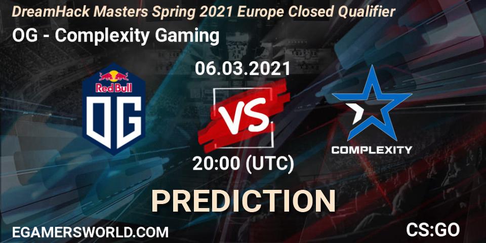 OG vs Complexity Gaming: Match Prediction. 06.03.2021 at 20:10, Counter-Strike (CS2), DreamHack Masters Spring 2021 Europe Closed Qualifier