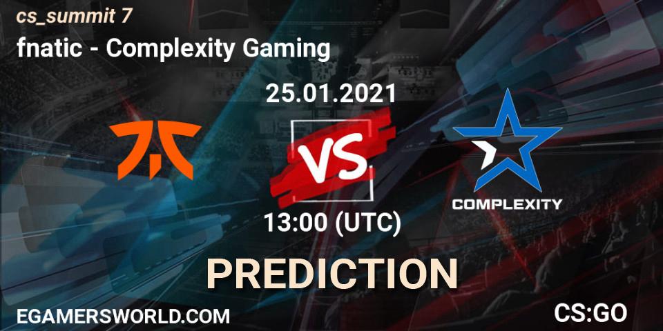 fnatic vs Complexity Gaming: Match Prediction. 25.01.2021 at 13:05, Counter-Strike (CS2), cs_summit 7