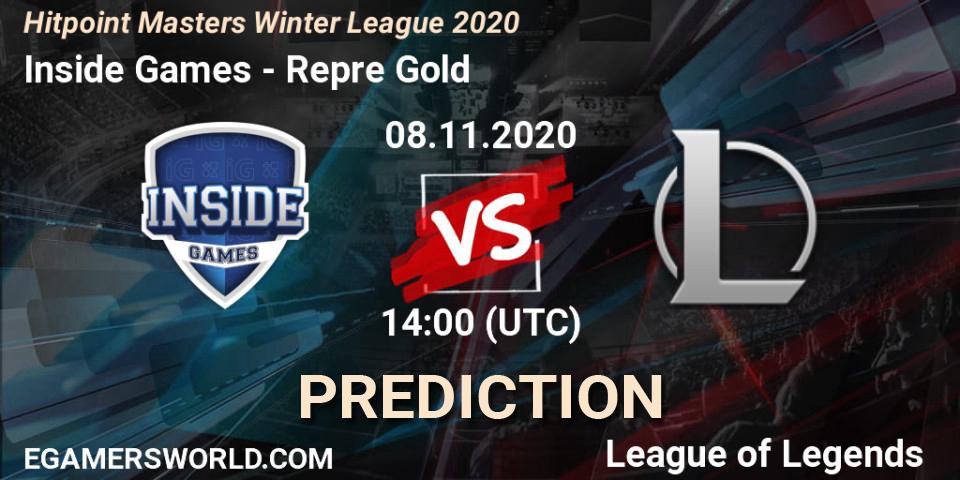 Inside Games vs Repre Gold: Match Prediction. 08.11.2020 at 14:00, LoL, Hitpoint Masters Winter League 2020