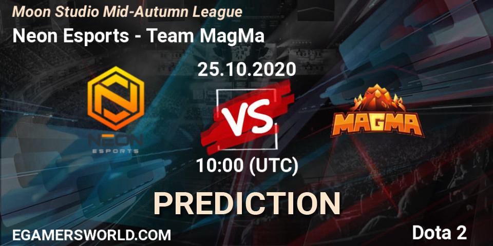 Neon Esports vs Team MagMa: Match Prediction. 25.10.2020 at 11:05, Dota 2, Moon Studio Mid-Autumn League