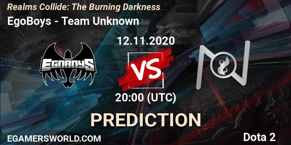 EgoBoys vs Team Unknown: Match Prediction. 12.11.2020 at 20:14, Dota 2, Realms Collide: The Burning Darkness