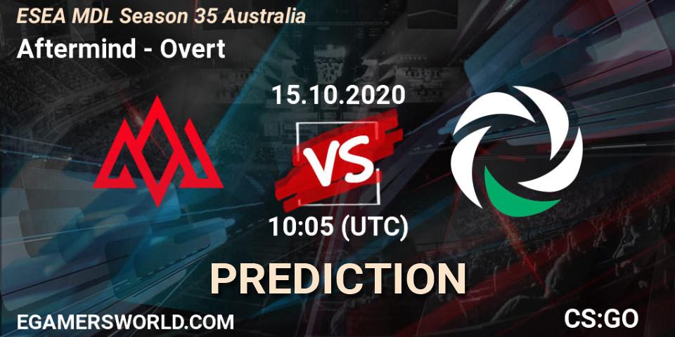 Aftermind vs Overt: Match Prediction. 15.10.2020 at 10:05, Counter-Strike (CS2), ESEA MDL Season 35 Australia