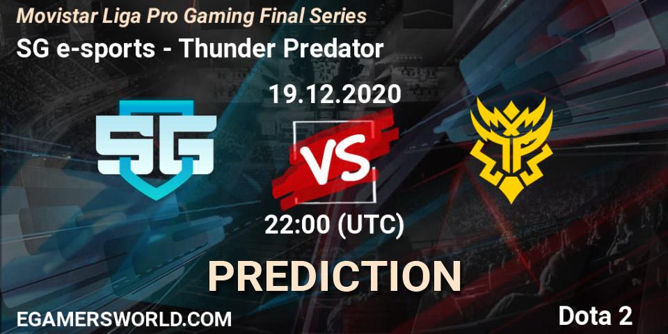 SG e-sports vs Thunder Predator: Match Prediction. 19.12.2020 at 23:19, Dota 2, Movistar Liga Pro Gaming Final Series