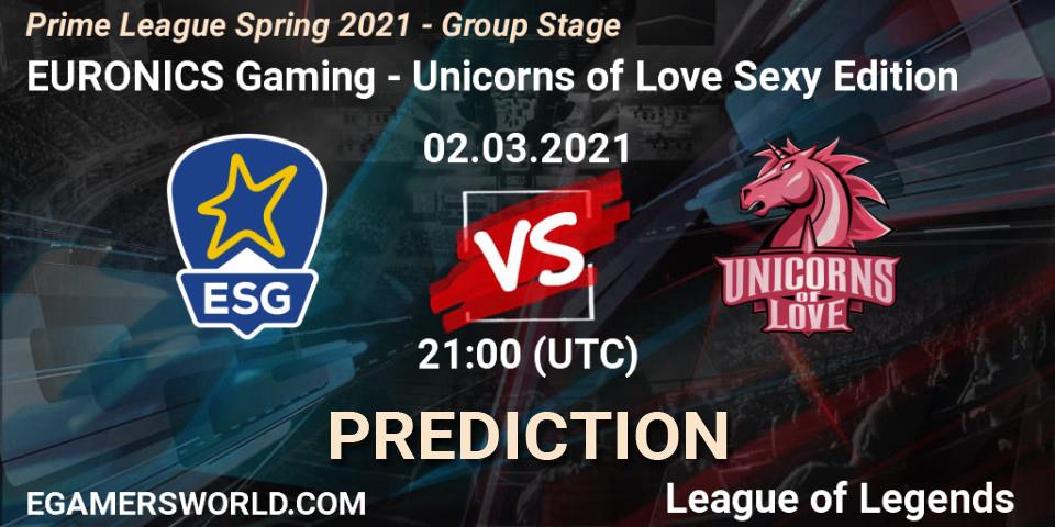 EURONICS Gaming vs Unicorns of Love Sexy Edition: Match Prediction. 02.03.21, LoL, Prime League Spring 2021 - Group Stage