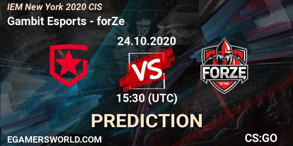 Gambit Esports vs forZe: Match Prediction. 24.10.2020 at 15:30, Counter-Strike (CS2), IEM New York 2020 CIS
