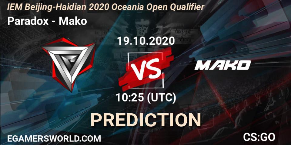 Paradox vs Mako: Match Prediction. 20.10.2020 at 07:00, Counter-Strike (CS2), IEM Beijing-Haidian 2020 Oceania Open Qualifier