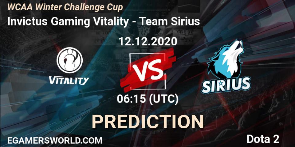 Invictus Gaming Vitality vs Team Sirius: Match Prediction. 12.12.2020 at 06:16, Dota 2, WCAA Winter Challenge Cup