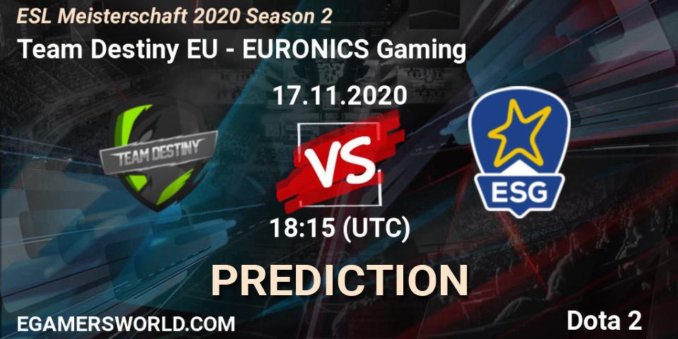 Team Destiny EU vs EURONICS Gaming: Match Prediction. 17.11.2020 at 20:21, Dota 2, ESL Meisterschaft 2020 Season 2