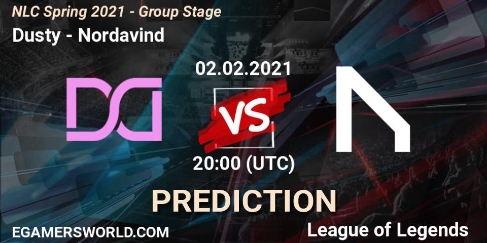 Dusty vs Nordavind: Match Prediction. 02.02.2021 at 19:40, LoL, NLC Spring 2021 - Group Stage