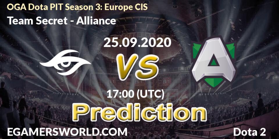 Team Secret vs Alliance: Match Prediction. 25.09.2020 at 16:43, Dota 2, OGA Dota PIT Season 3: Europe CIS