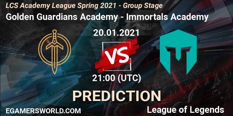 Golden Guardians Academy vs Immortals Academy: Match Prediction. 20.01.2021 at 21:00, LoL, LCS Academy League Spring 2021 - Group Stage
