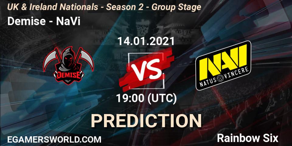 Demise vs NaVi: Match Prediction. 14.01.2021 at 19:00, Rainbow Six, UK & Ireland Nationals - Season 2 - Group Stage