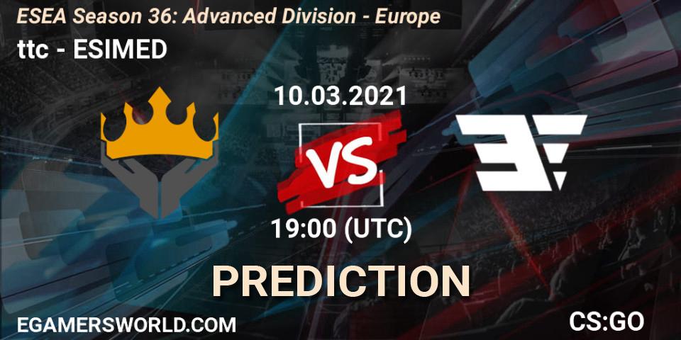 ttc vs ESIMED: Match Prediction. 10.03.2021 at 19:00, Counter-Strike (CS2), ESEA Season 36: Europe - Advanced Division