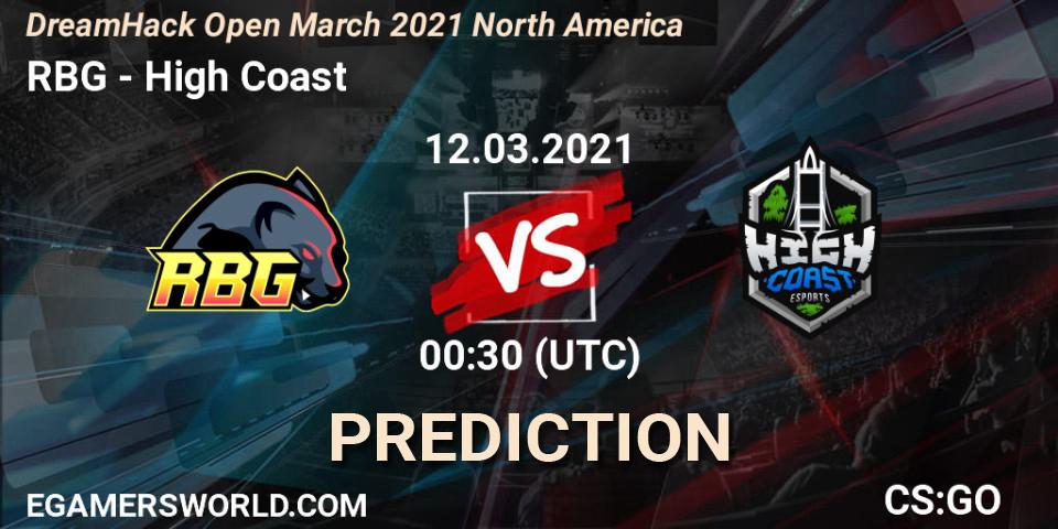 RBG vs High Coast: Match Prediction. 12.03.2021 at 00:30, Counter-Strike (CS2), DreamHack Open March 2021 North America