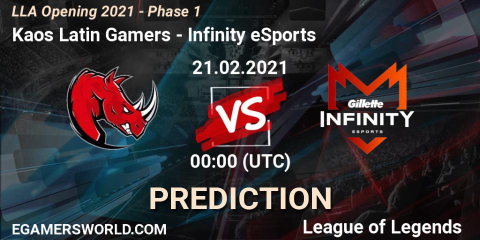 Kaos Latin Gamers vs Infinity eSports: Match Prediction. 21.02.2021 at 00:00, LoL, LLA Opening 2021 - Phase 1