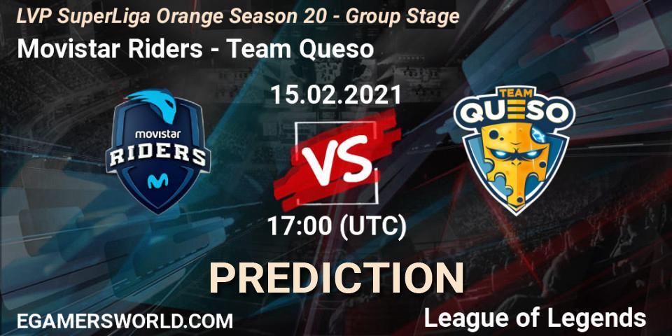 Movistar Riders vs Team Queso: Match Prediction. 15.02.2021 at 17:00, LoL, LVP SuperLiga Orange Season 20 - Group Stage
