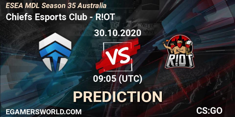 Chiefs Esports Club vs R!OT: Match Prediction. 30.10.2020 at 09:05, Counter-Strike (CS2), ESEA MDL Season 35 Australia