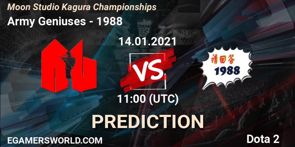 Army Geniuses vs 请回答1988: Match Prediction. 14.01.2021 at 11:14, Dota 2, Moon Studio Kagura Championships