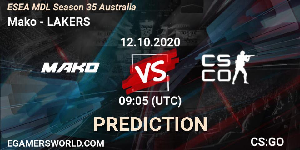 Mako vs LAKERS: Match Prediction. 12.10.2020 at 09:05, Counter-Strike (CS2), ESEA MDL Season 35 Australia