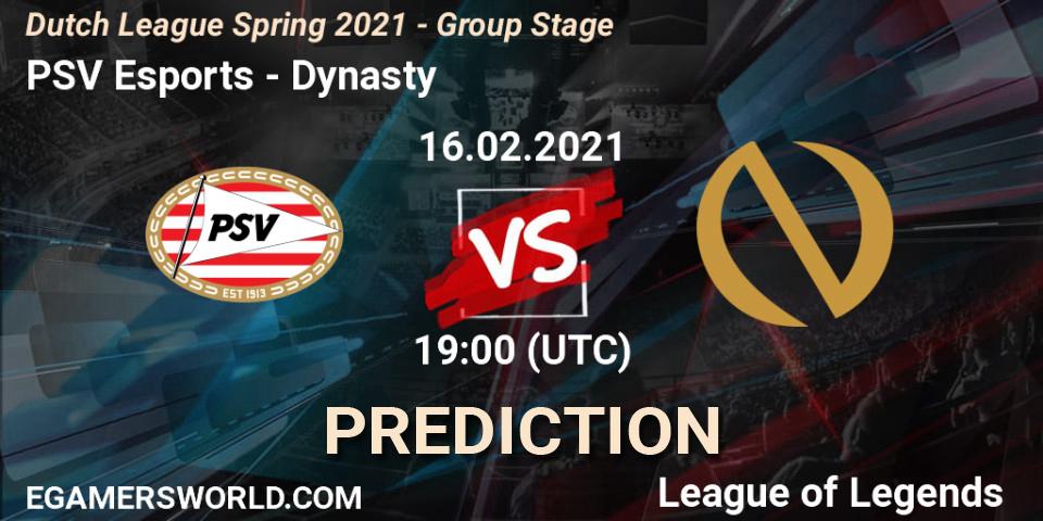 PSV Esports vs Dynasty: Match Prediction. 16.02.2021 at 19:00, LoL, Dutch League Spring 2021 - Group Stage