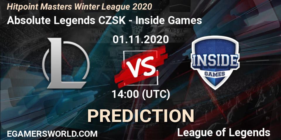 Absolute Legends CZSK vs Inside Games: Match Prediction. 01.11.2020 at 14:00, LoL, Hitpoint Masters Winter League 2020