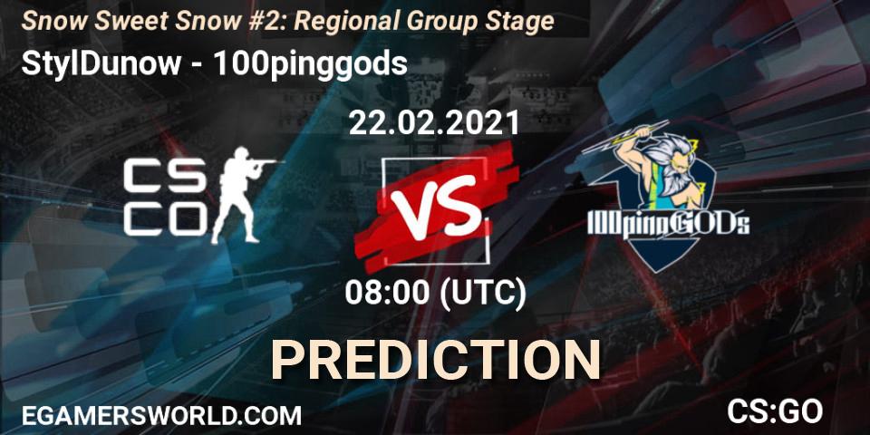 StylDunow vs 100pinggods: Match Prediction. 22.02.2021 at 08:00, Counter-Strike (CS2), Snow Sweet Snow #2: Regional Group Stage