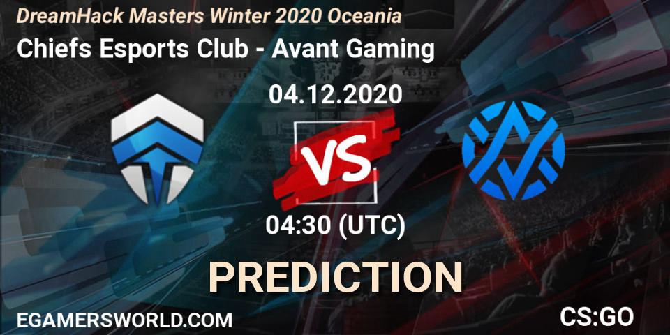 Chiefs Esports Club vs Avant Gaming: Match Prediction. 04.12.2020 at 04:30, Counter-Strike (CS2), DreamHack Masters Winter 2020 Oceania