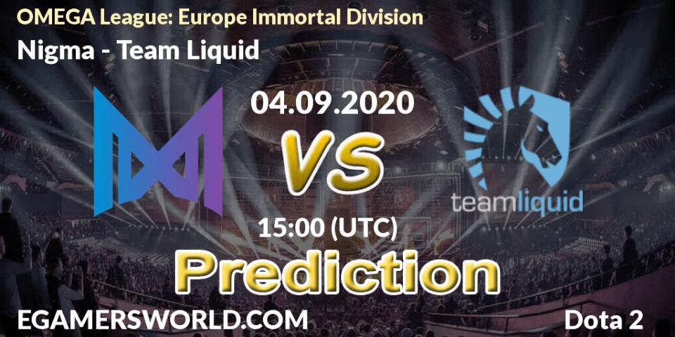 Nigma vs Team Liquid: Match Prediction. 04.09.20, Dota 2, OMEGA League: Europe Immortal Division